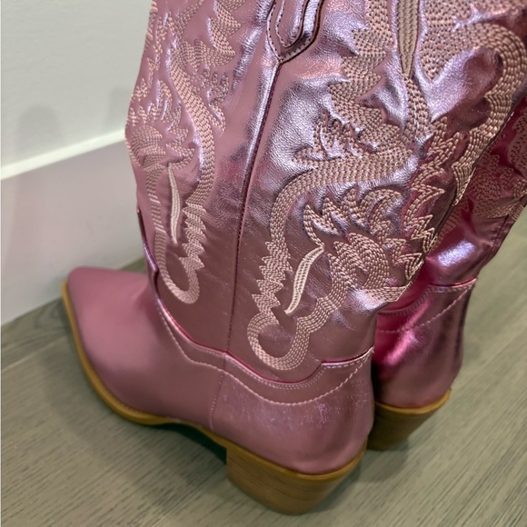 Pink Metallic Cowgirl Western Cowboy Chunky Heeled Boots‎ Size 9 - Picture 8 of 13